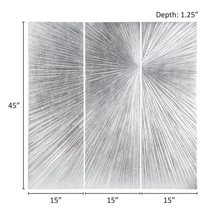 Ensemble de 3 panneaux muraux en résine multidimensionnelle, triptyque à rayons de soleil peints à la main, Madison Park Signature.