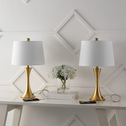 Makena 22.75 Lampe de chevet moderne et élégante en forme de sablier en fer avec port de charge USB, (lot de 2) par JONATHAN Y