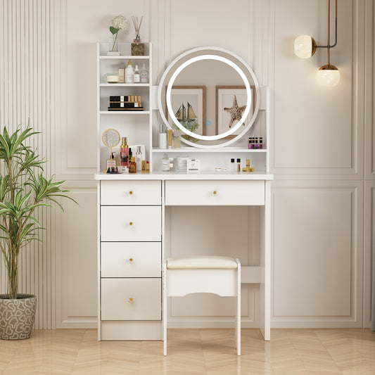 Ensemble coiffeuse avec miroir à écran tactile et tabouret