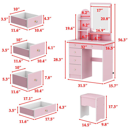 Table de maquillage avec miroir et tabouret à éclairage LED