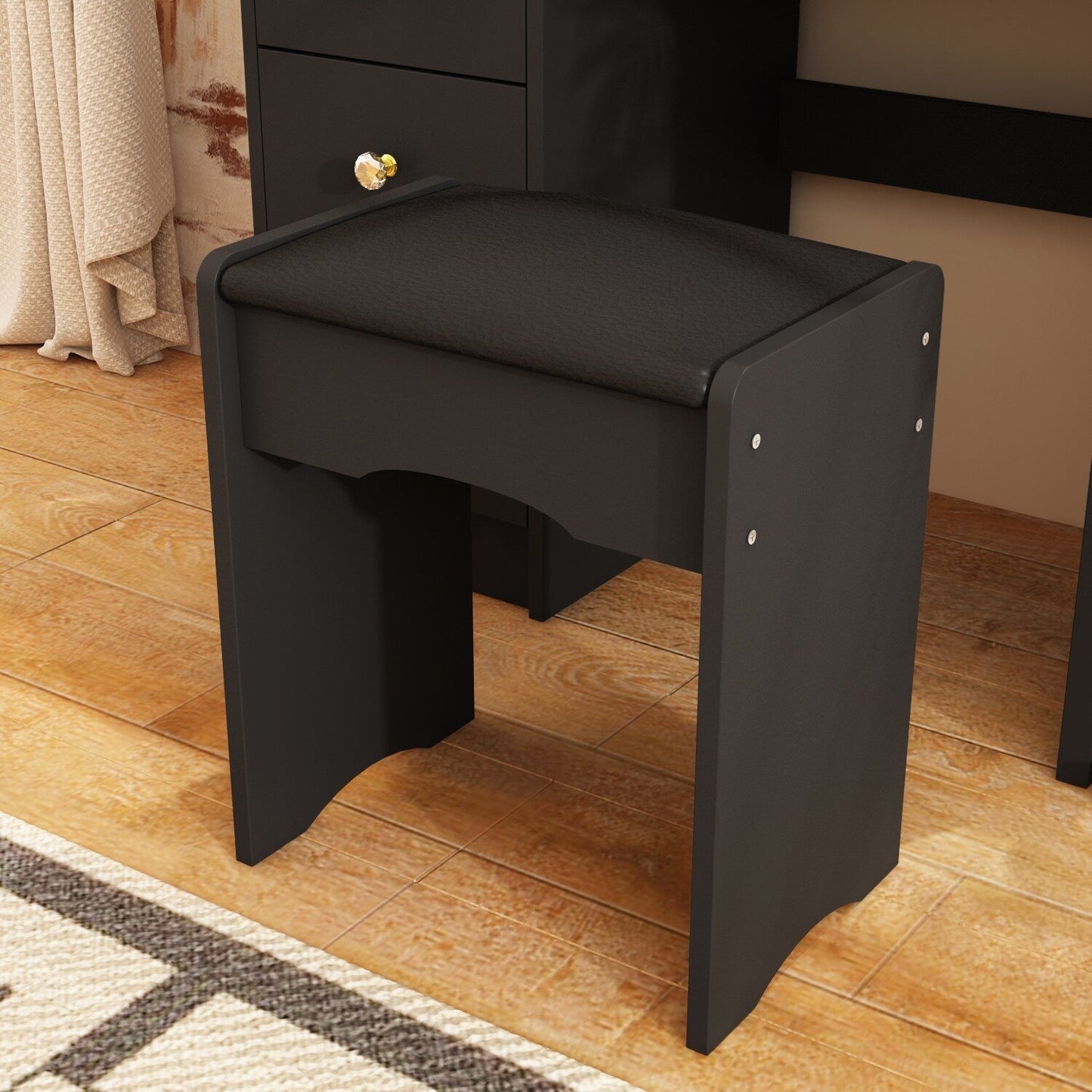 Table de maquillage avec miroir et tabouret à éclairage LED