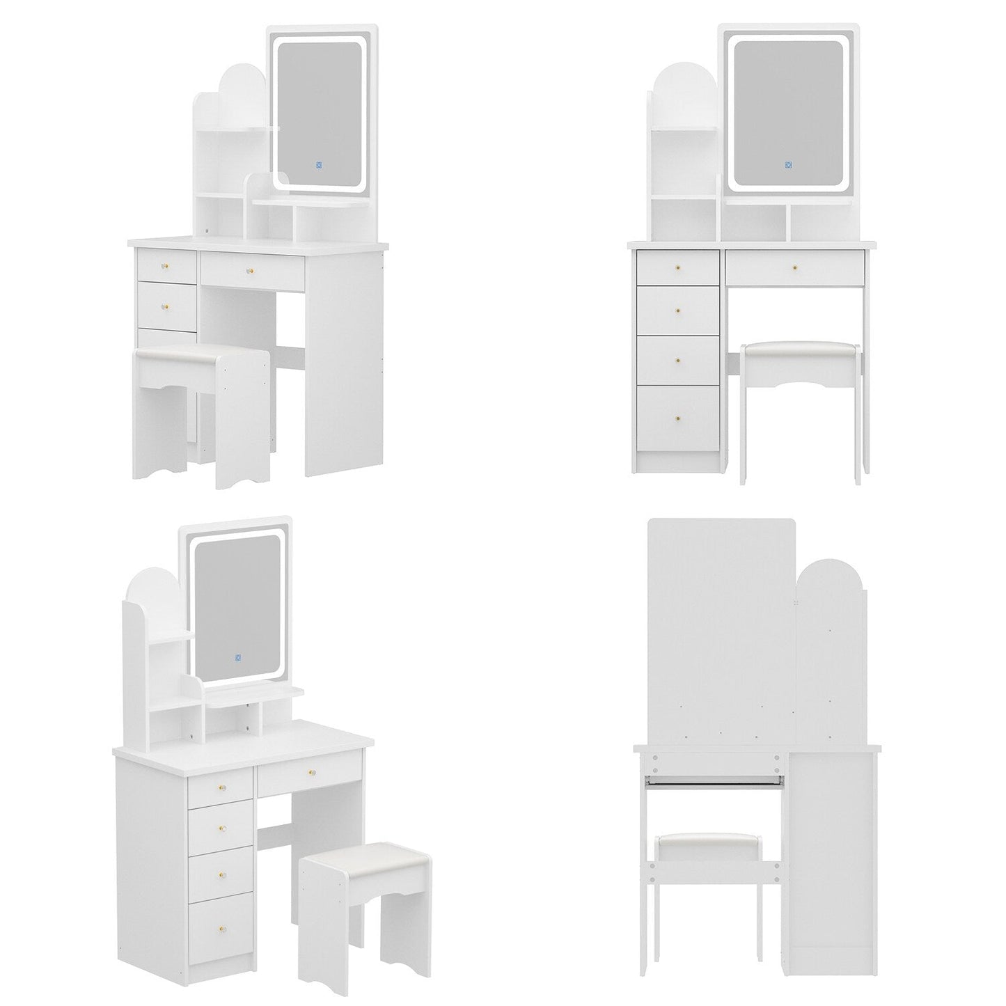Table de maquillage avec miroir et tabouret à éclairage LED