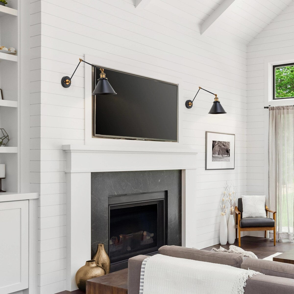 Malryn Lot de 2 appliques murales modernes à bras oscillant réglable, à brancher ou à câbler directement