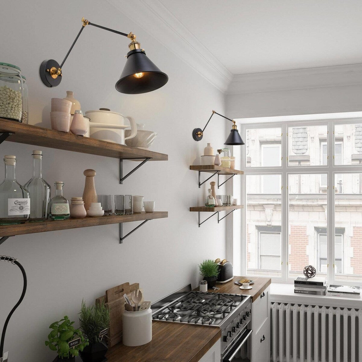 Malryn Lot de 2 appliques murales modernes à bras oscillant réglable, à brancher ou à câbler directement