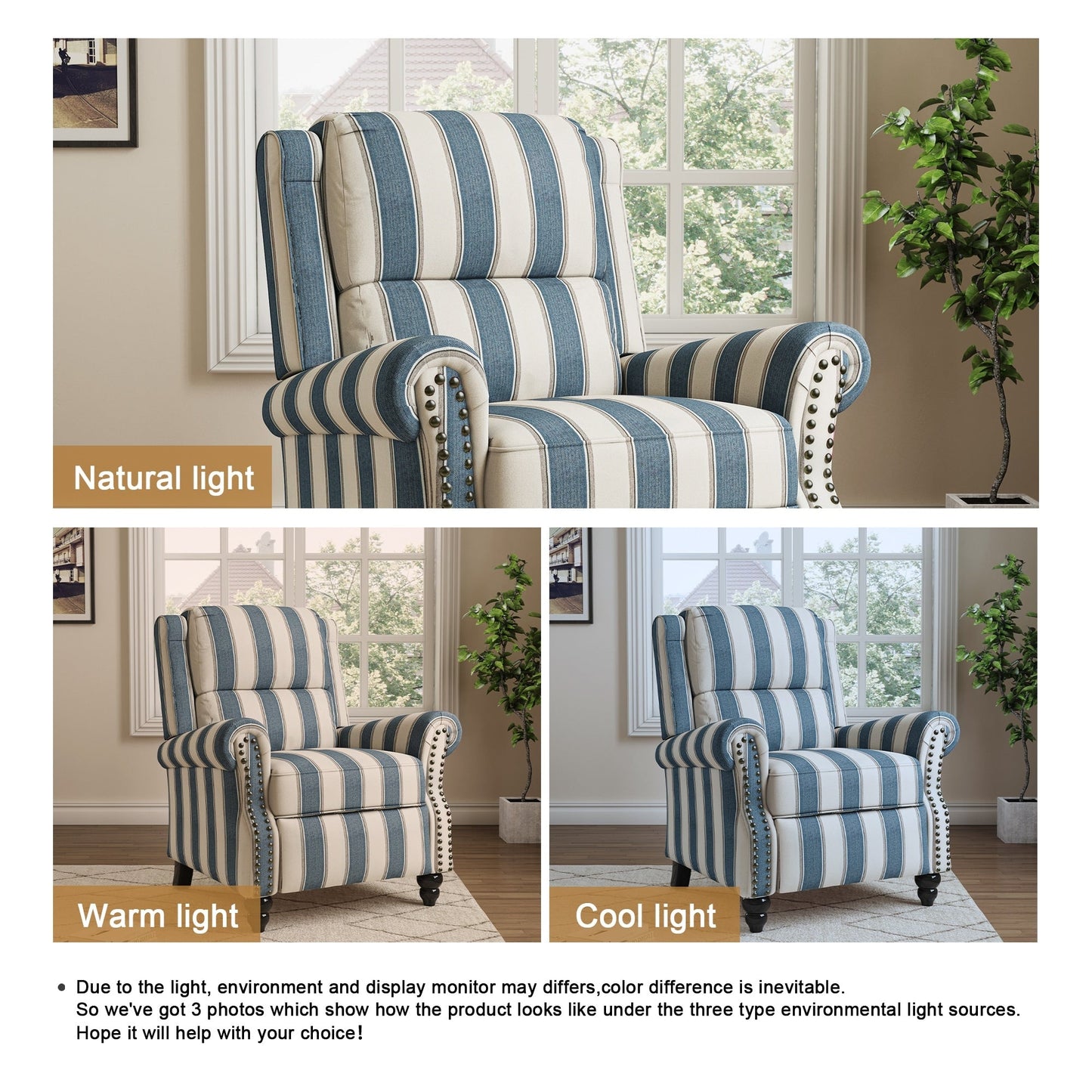 Fauteuils inclinables à commande manuelle avec garniture à clous cloutés