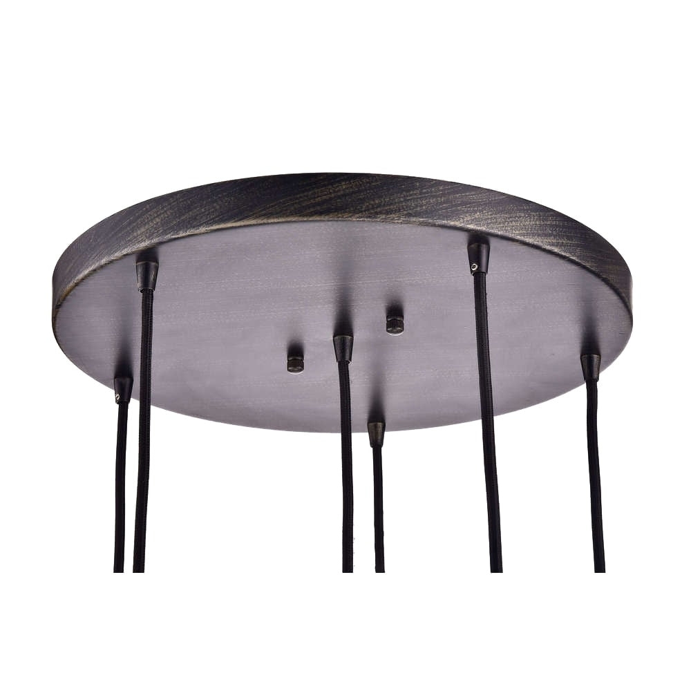 Suspension Mariana en verre Cognac, noir antique et base ronde, 6 lumières