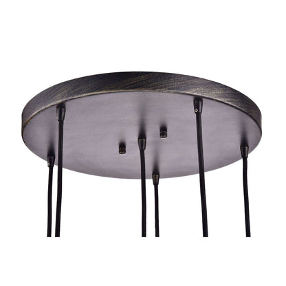 Suspension Mariana en verre Cognac, noir antique et base ronde, 6 lumières