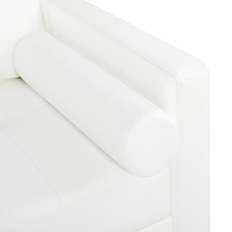 Canapé moderne en cuir véritable avec pieds en bois et coussin supplémentaire.