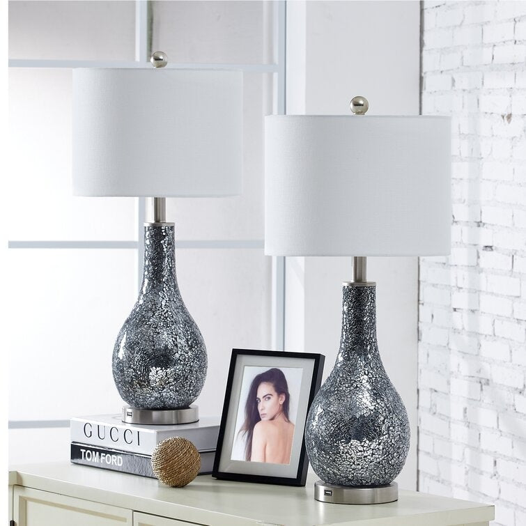 25.25 Glass Table Lamp Set with USB (Set of 2)