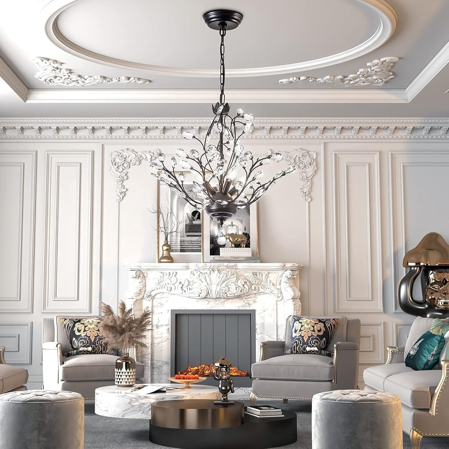 Maxax Lustre unique classique/traditionnel à 4 lumières avec accents en cristal