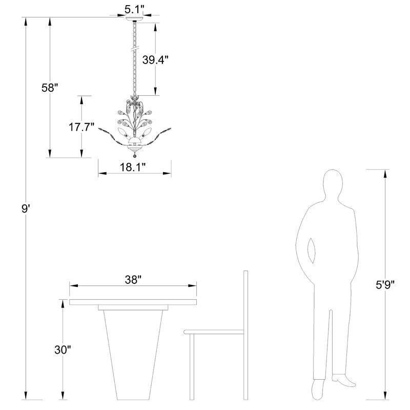 Maxax Lustre unique classique/traditionnel à 4 lumières avec accents en cristal