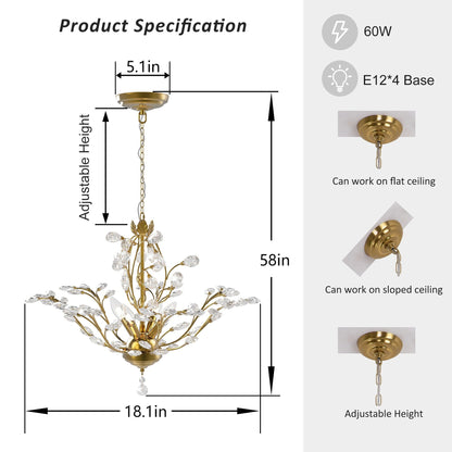 Maxax Lustre unique classique/traditionnel à 4 lumières avec accents en cristal