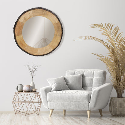 Miroir mural rond en bois à bords naturels Meredith de River of Goods - 30,5 x 1 x 30,5 cm
