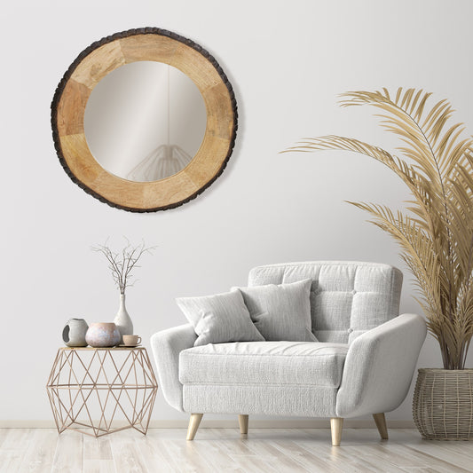 Miroir mural rond en bois à bords naturels Meredith de River of Goods - 30,5 x 1 x 30,5 cm