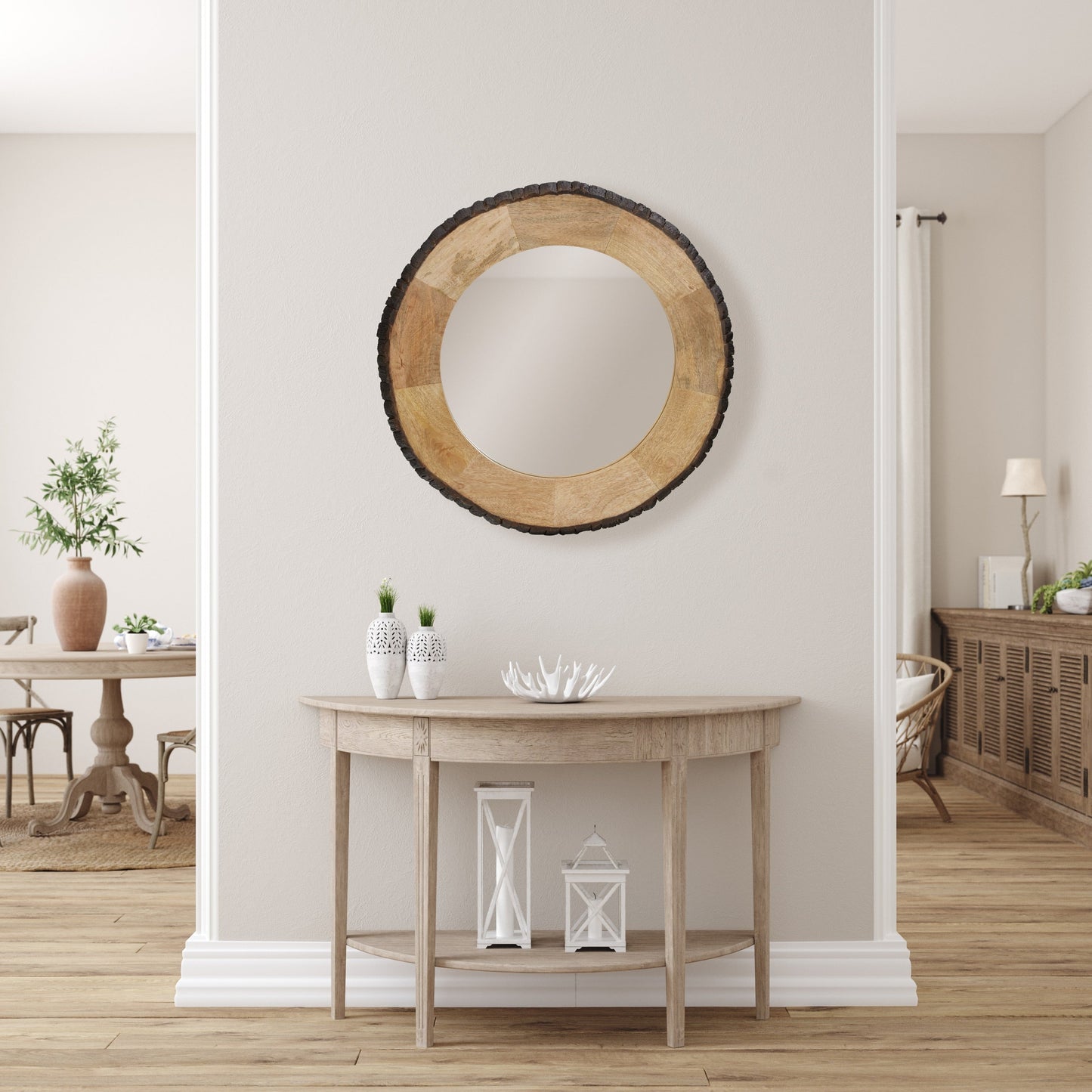 Miroir mural rond en bois à bords naturels Meredith de River of Goods - 30,5 x 1 x 30,5 cm