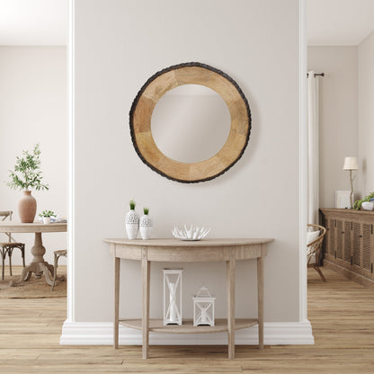 Miroir mural rond en bois à bords naturels Meredith de River of Goods - 30,5 x 1 x 30,5 cm