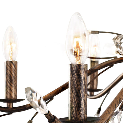 Suspension lumineuse en forme de bougie, style branche d'arbre rétro, avec cristaux, pour maison de campagne