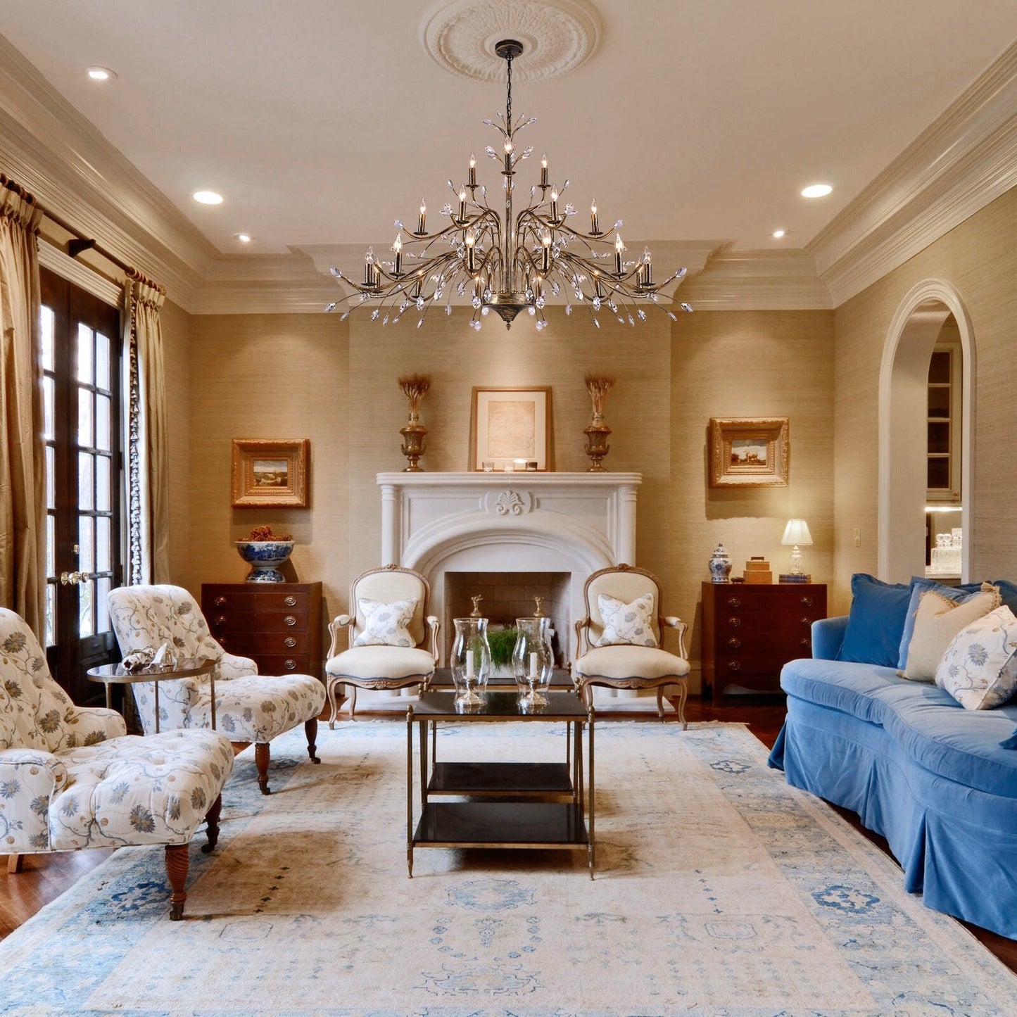 Suspension lumineuse en forme de bougie, style branche d'arbre rétro, avec cristaux, pour maison de campagne