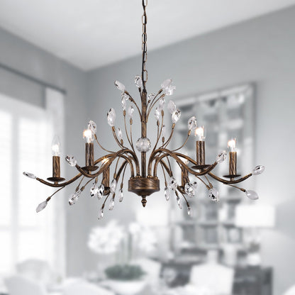 Suspension lumineuse en forme de bougie, style branche d'arbre rétro, avec cristaux, pour maison de campagne