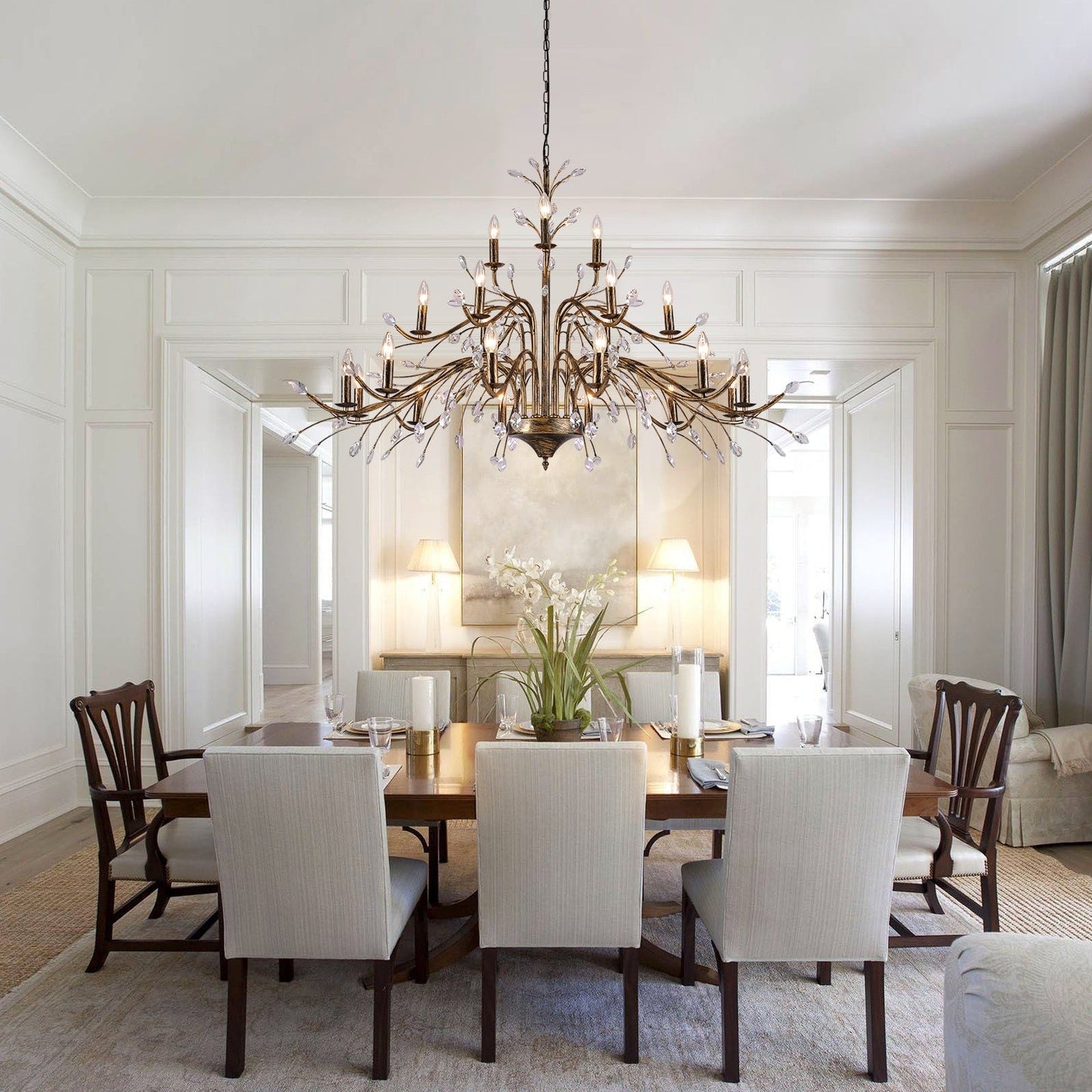 Suspension lumineuse en forme de bougie, style branche d'arbre rétro, avec cristaux, pour maison de campagne