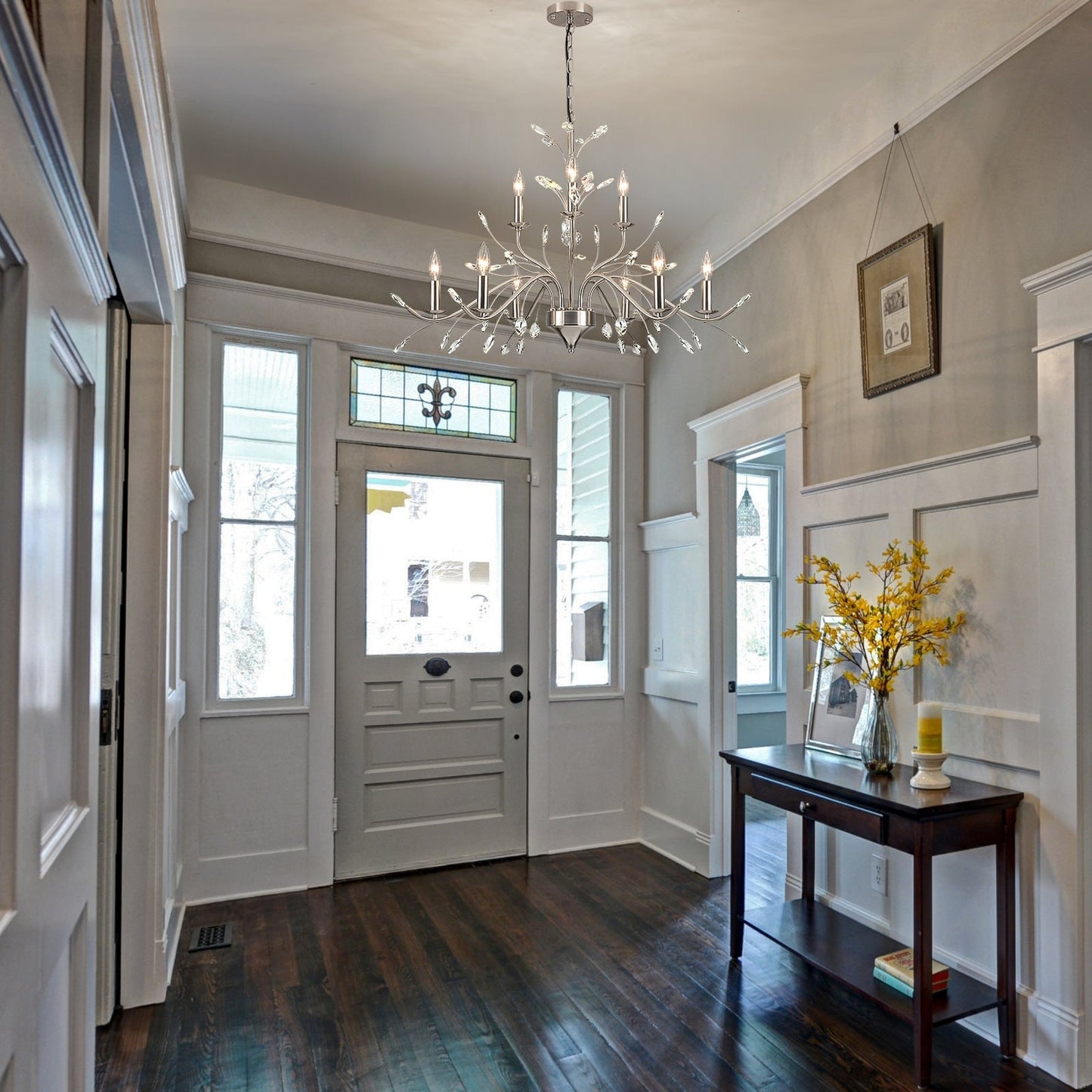 Suspension lumineuse en forme de bougie, style branche d'arbre rétro, avec cristaux, pour maison de campagne