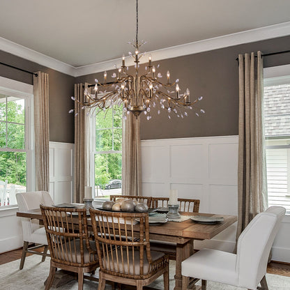 Suspension lumineuse en forme de bougie, style branche d'arbre rétro, avec cristaux, pour maison de campagne