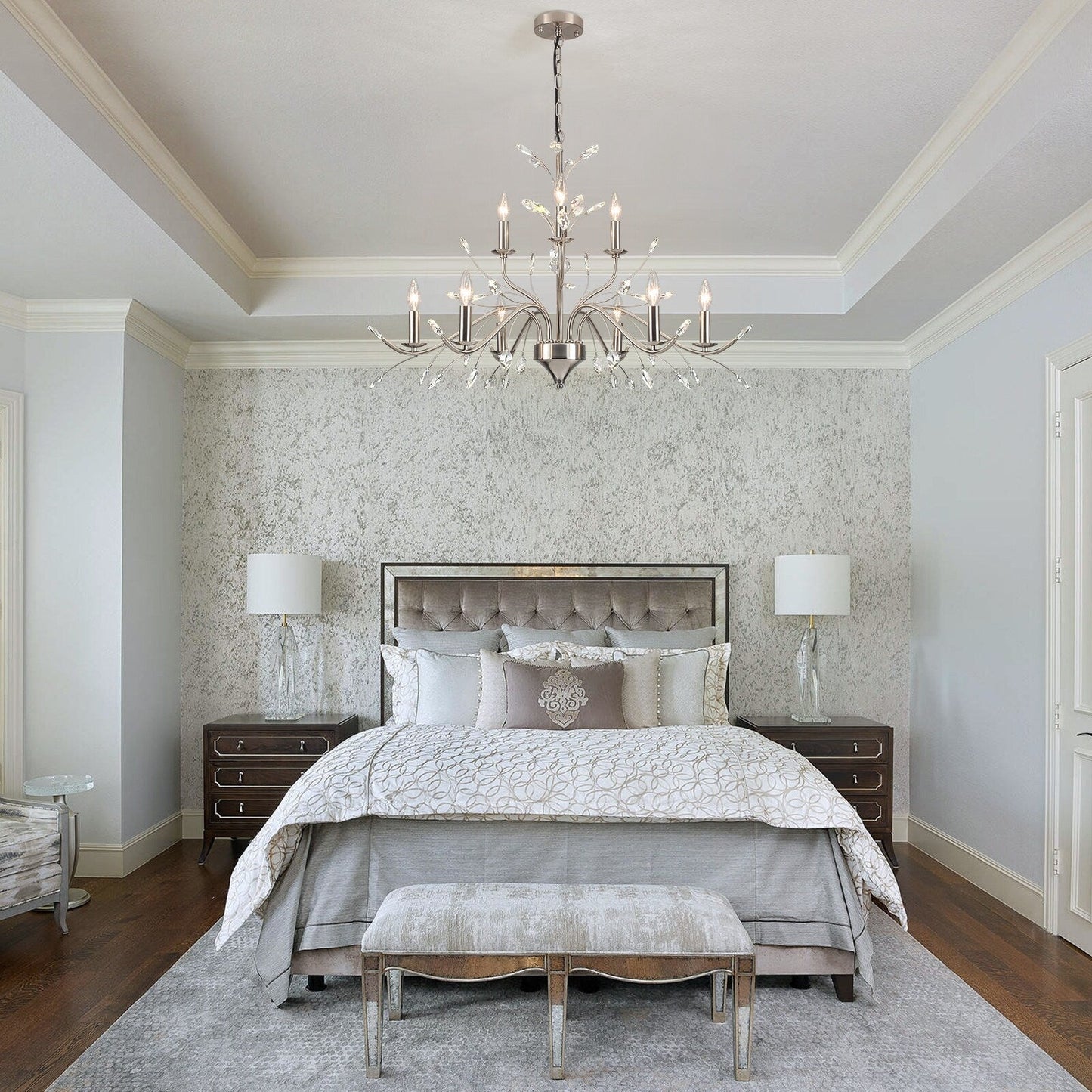 Suspension lumineuse en forme de bougie, style branche d'arbre rétro, avec cristaux, pour maison de campagne