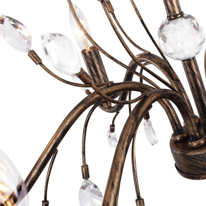 Suspension lumineuse en forme de bougie, style branche d'arbre rétro, avec cristaux, pour maison de campagne