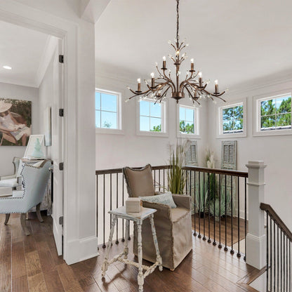 Suspension lumineuse en forme de bougie, style branche d'arbre rétro, avec cristaux, pour maison de campagne