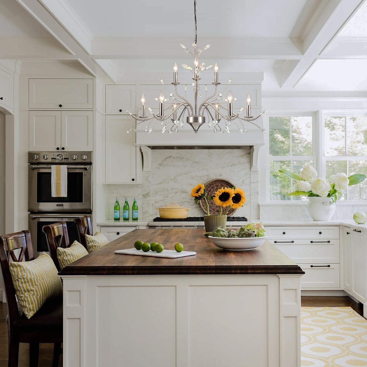 Suspension lumineuse en forme de bougie, style branche d'arbre rétro, avec cristaux, pour maison de campagne