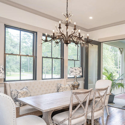 Suspension lumineuse en forme de bougie, style branche d'arbre rétro, avec cristaux, pour maison de campagne