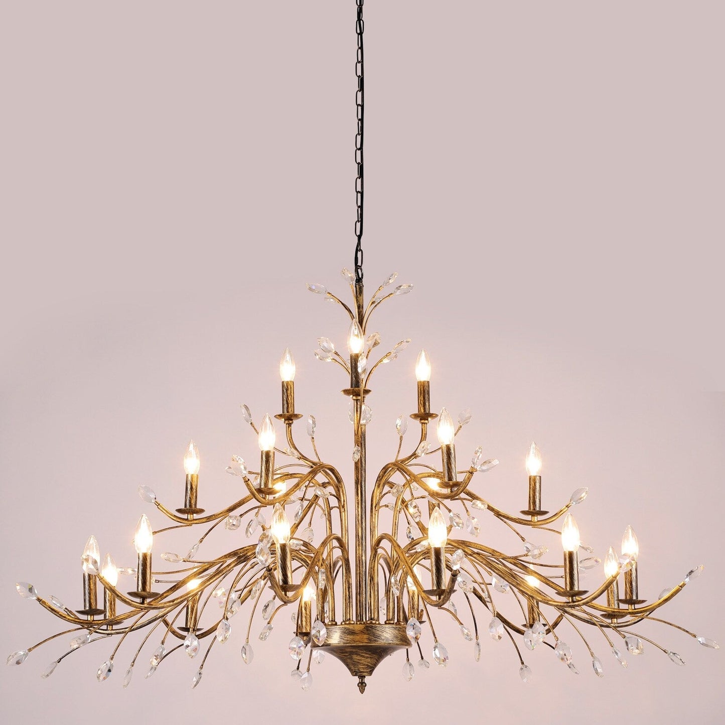 Suspension lumineuse en forme de bougie, style branche d'arbre rétro, avec cristaux, pour maison de campagne