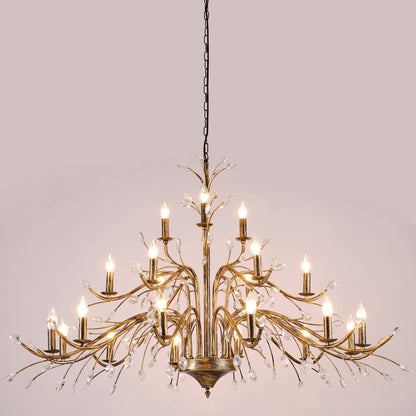 Suspension lumineuse en forme de bougie, style branche d'arbre rétro, avec cristaux, pour maison de campagne