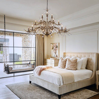 Suspension lumineuse en forme de bougie, style branche d'arbre rétro, avec cristaux, pour maison de campagne