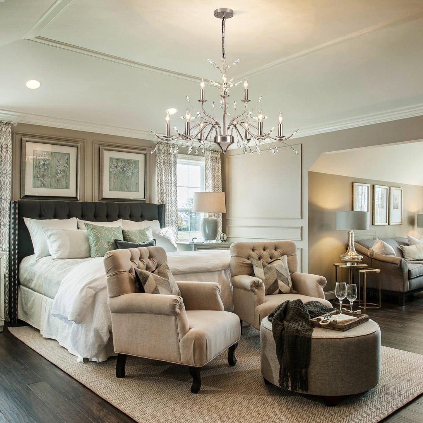 Suspension lumineuse en forme de bougie, style branche d'arbre rétro, avec cristaux, pour maison de campagne