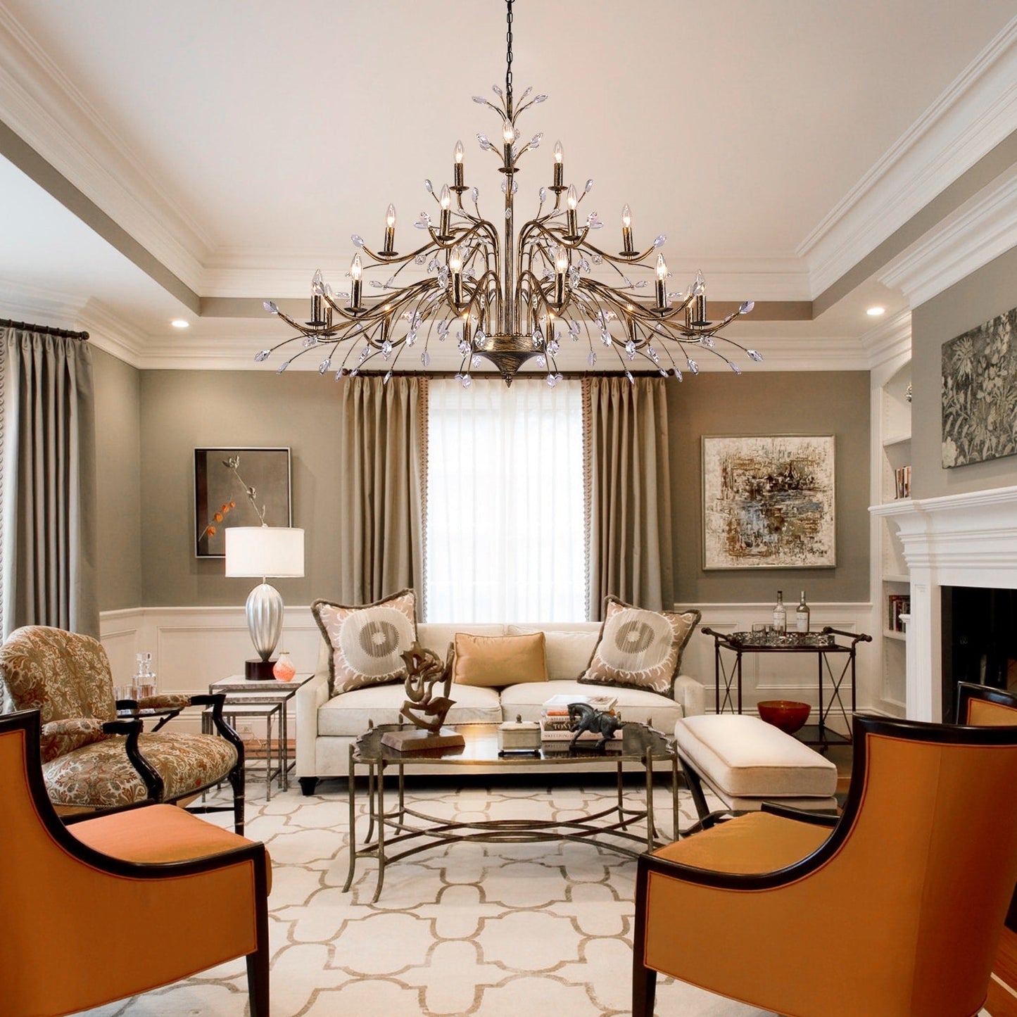 Suspension lumineuse en forme de bougie, style branche d'arbre rétro, avec cristaux, pour maison de campagne