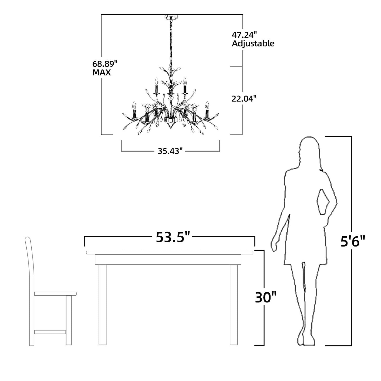 Suspension lumineuse en forme de bougie, style branche d'arbre rétro, avec cristaux, pour maison de campagne