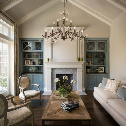 Suspension lumineuse en forme de bougie, style branche d'arbre rétro, avec cristaux, pour maison de campagne