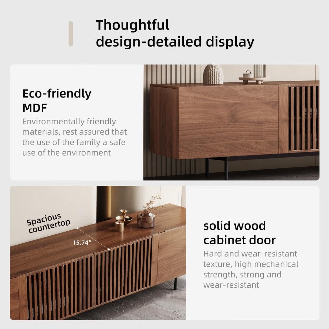 Meuble TV style Mid-Century Modern avec 4 portes et rangements, compatible avec les télévisions jusqu'à 100 pouces, meuble de salon multimédia.