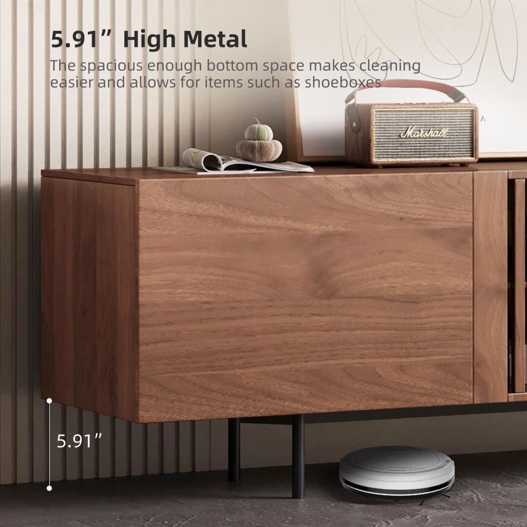 Meuble TV style Mid-Century Modern avec 4 portes et rangements, compatible avec les télévisions jusqu'à 100 pouces, meuble de salon multimédia.