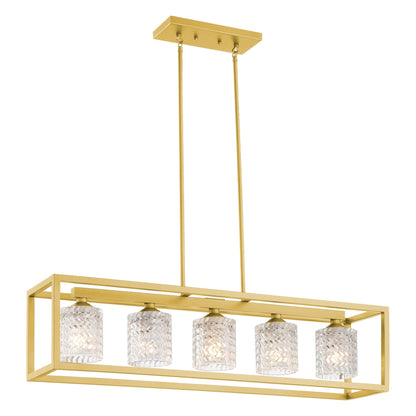 Luminaire rectangulaire en cristal à 5 lumières, style moderne du milieu du siècle, 37 pouces, pour salle à manger - 37 pouces