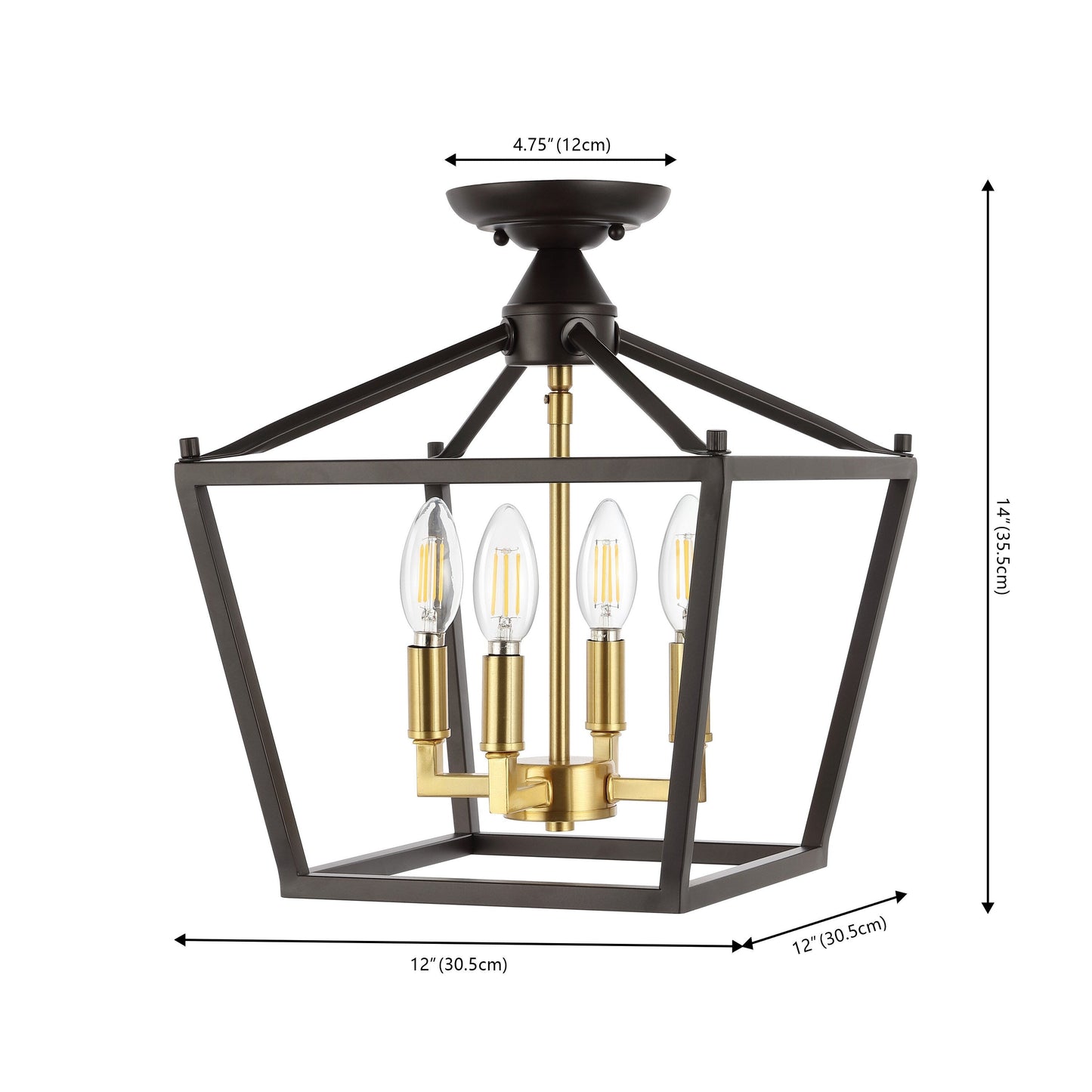 Milton Mini Lantern 4-Light Iron Modern Farmhouse LED Flush Mount, by JONATHAN Y