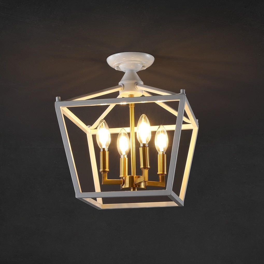 Milton Mini Lantern 4-Light Iron Modern Farmhouse LED Flush Mount, by JONATHAN Y