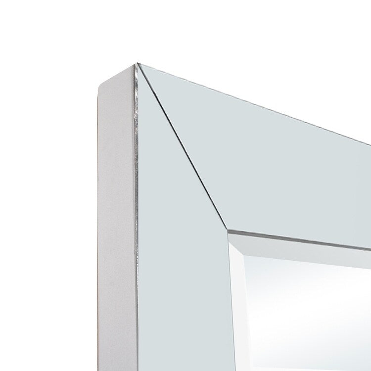 Grand miroir à cadre en imitation bois pour un reflet clair et intégral, et une ambiance de pièce améliorée - Argent - Grand format