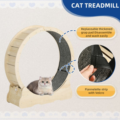 Moasis 43.3 inch Wood Large Cat Treadmill Exercise Running Wheel with Carpeted Runway