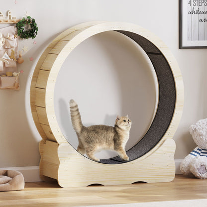Moasis 43.3 inch Wood Large Cat Treadmill Exercise Running Wheel with Carpeted Runway