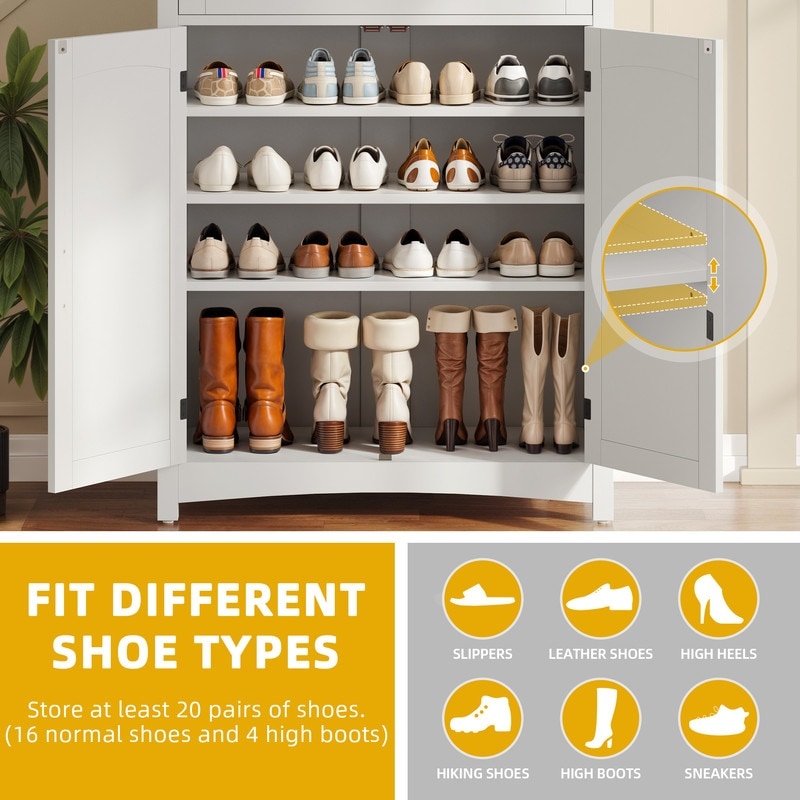 Meuble à chaussures Moasis à 5 niveaux et 20 paires avec portes doubles pour l'entrée