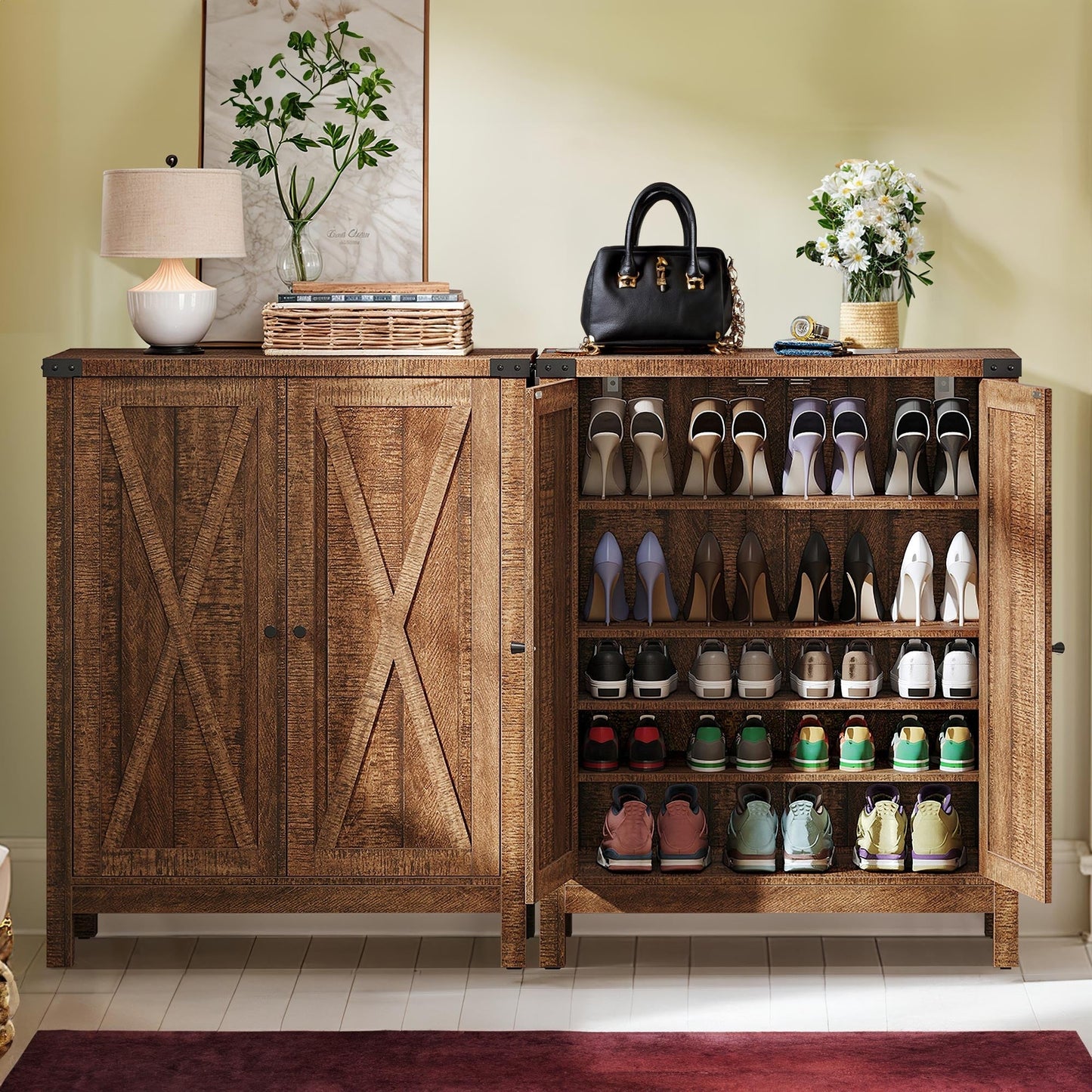 Meuble à chaussures Moasis à 5 niveaux et 20 paires avec portes doubles pour l'entrée