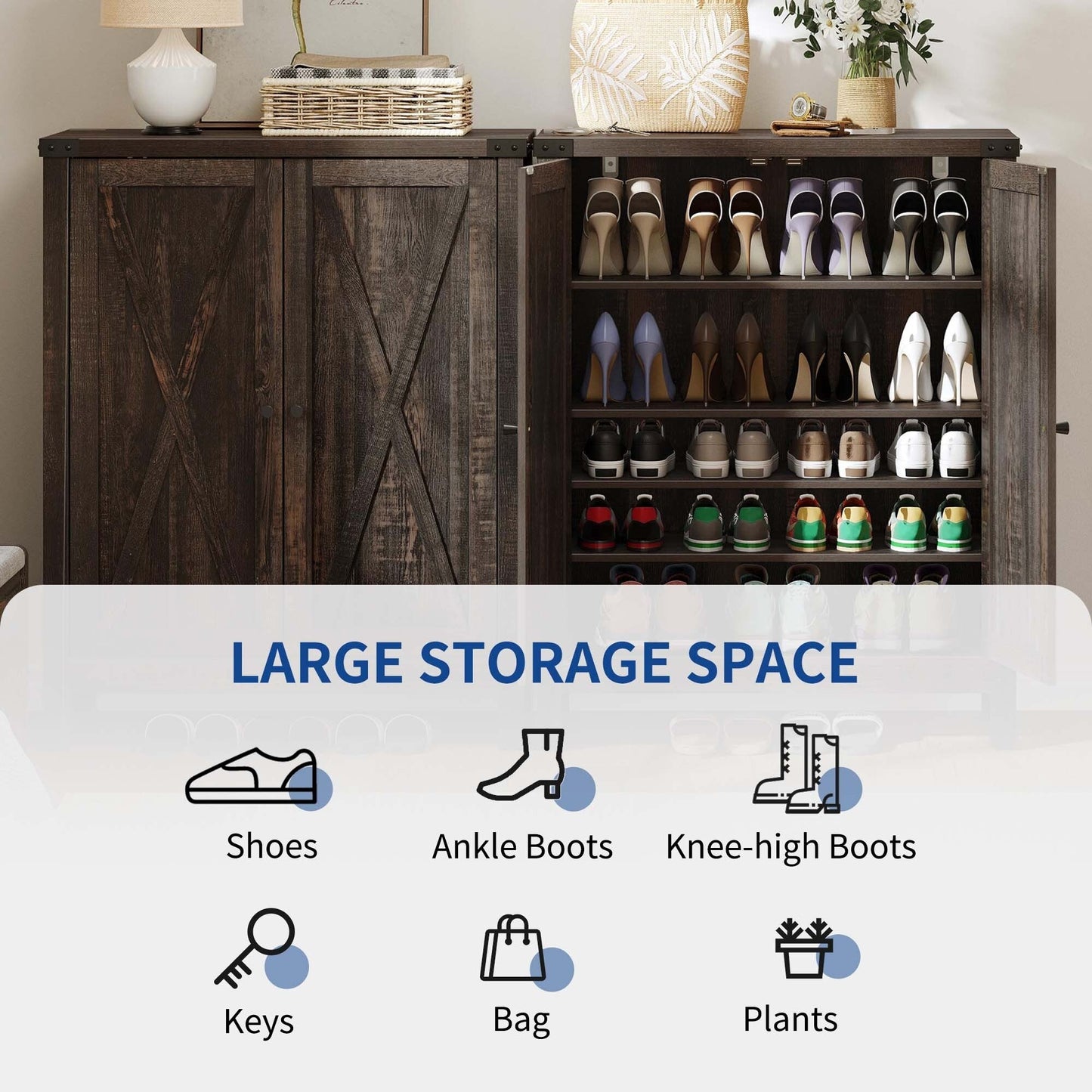 Meuble à chaussures Moasis à 5 niveaux et 20 paires avec portes doubles pour l'entrée