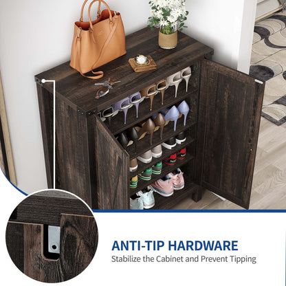 Meuble à chaussures Moasis à 5 niveaux et 20 paires avec portes doubles pour l'entrée